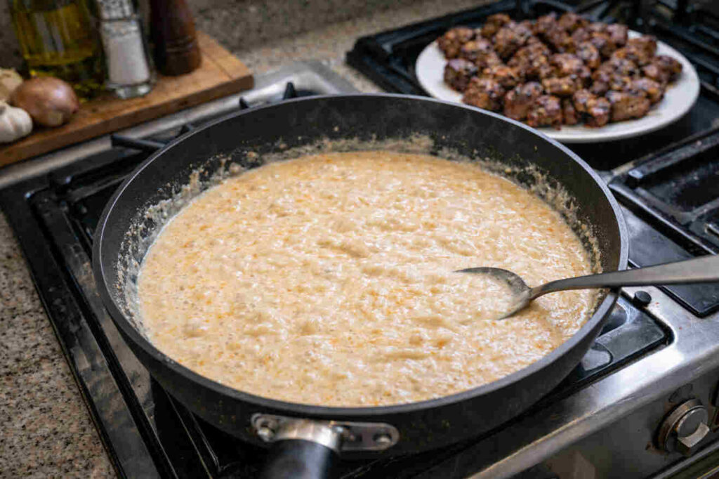Cajun Steak Tips in Cheesy Rigatoni Parmesan Sauce