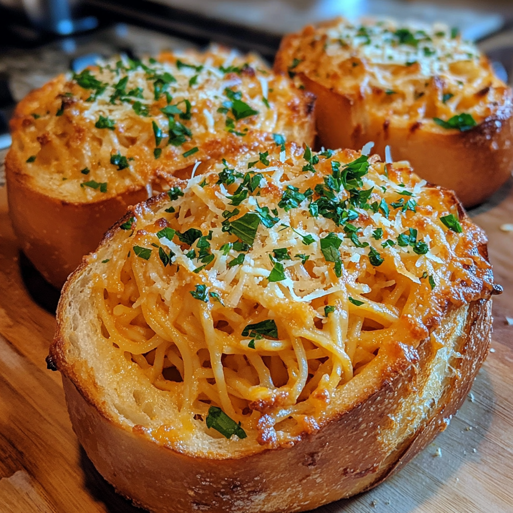Spaghetti Garlic Bread Bowls