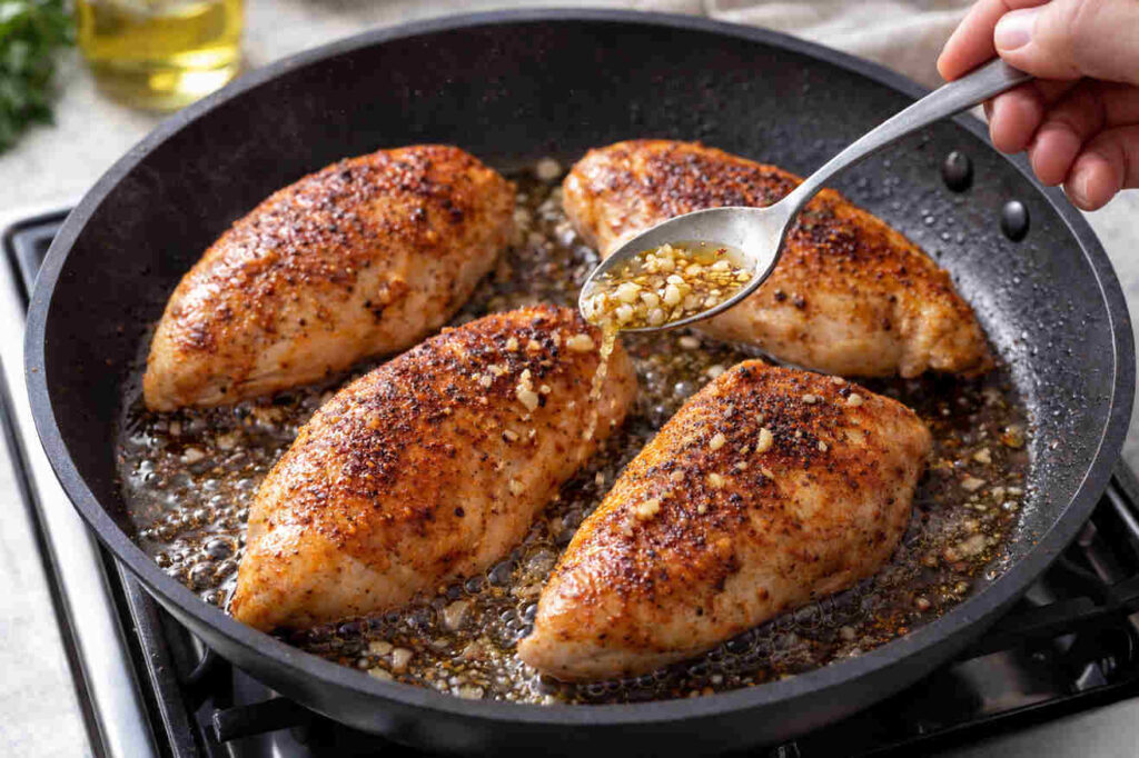 High-Protein Garlic Chicken Bowl with rice and avocado