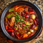 Spicy Sichuan Hot Pot with beef tofu vegetables and chili broth
